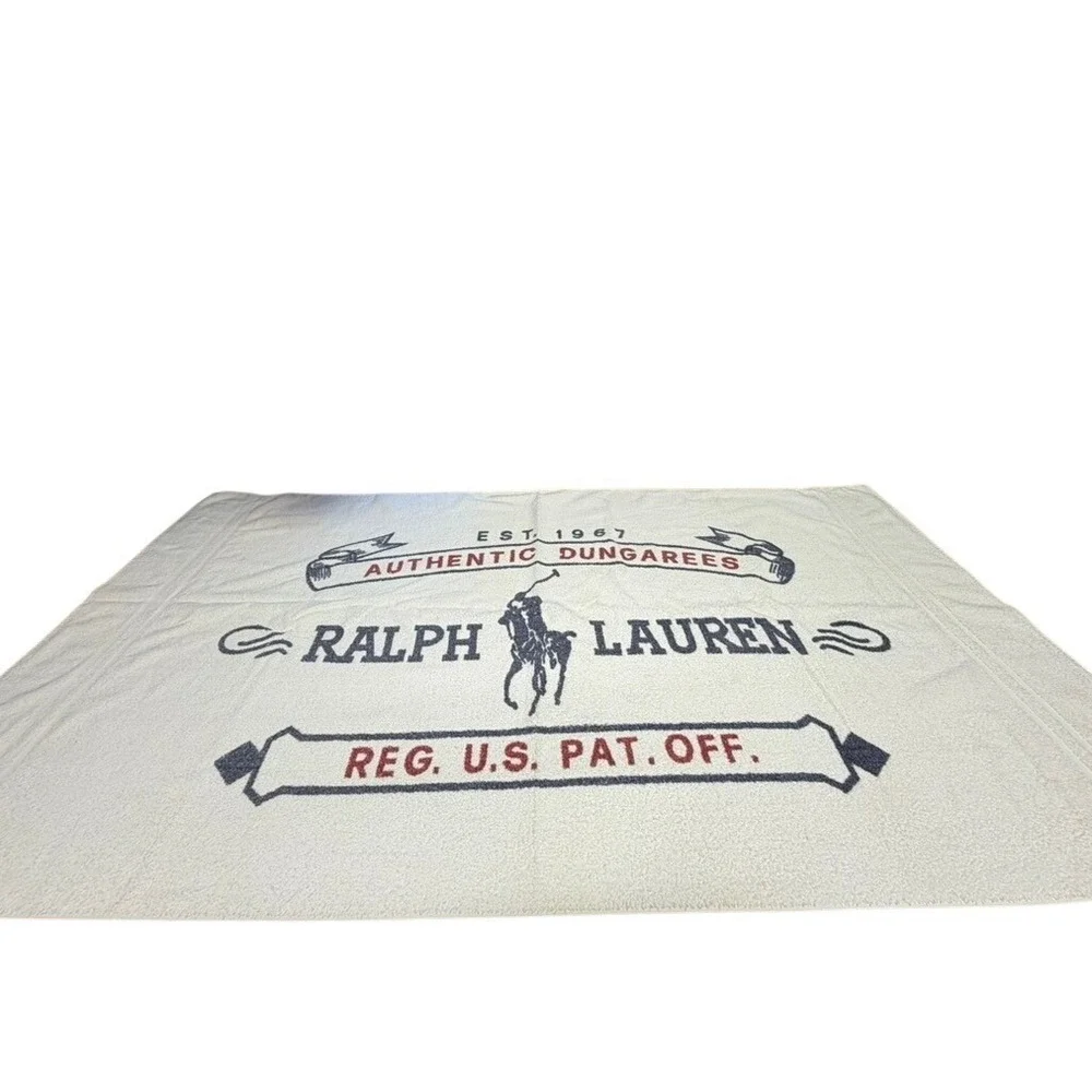 VTG Ralph Lauren Beach Towel Authentic Dungarees Cotton‎ Cream Navy 35